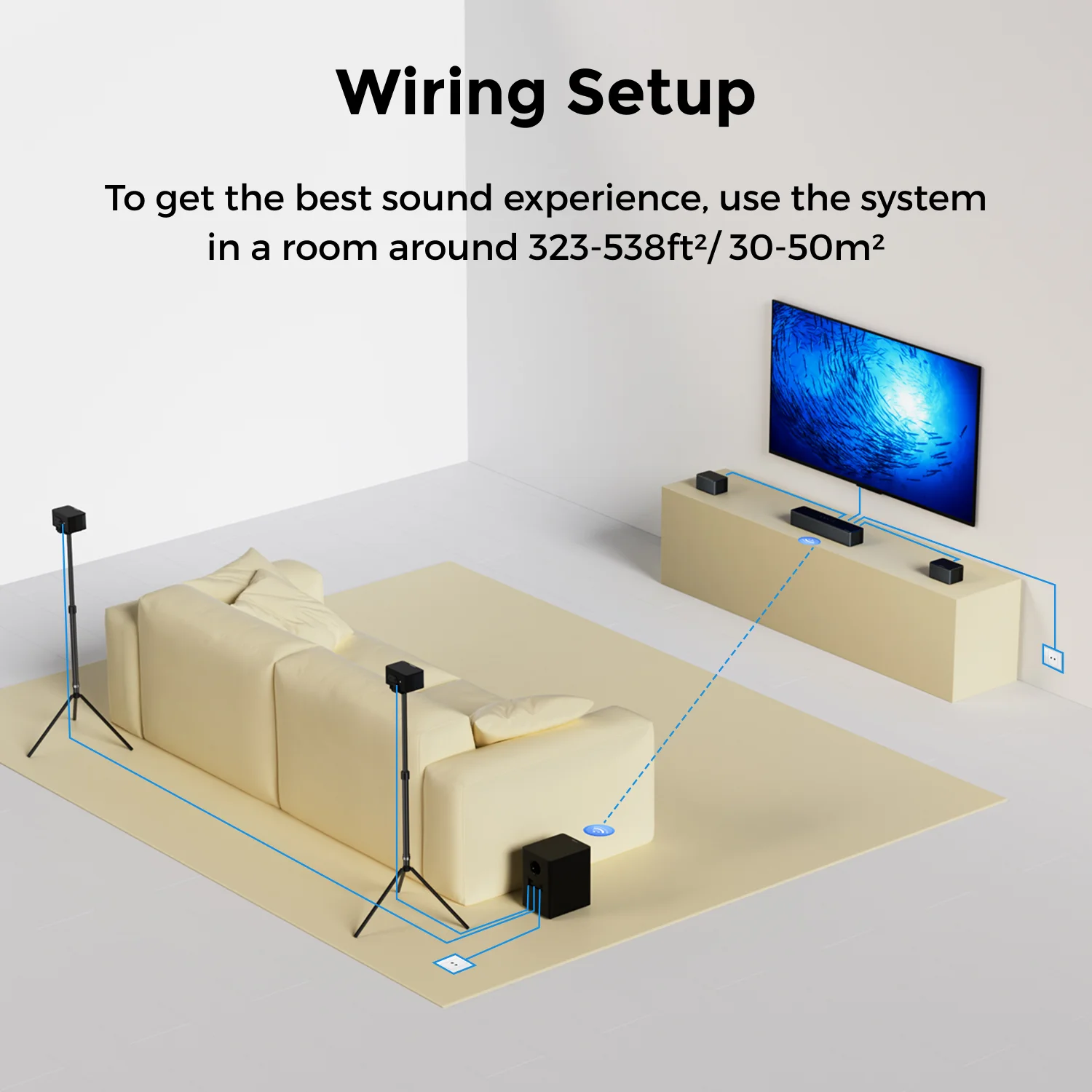 ULTIMEA 7.1ch Dolby Atmos Soundbar الصوت المحيطي، مضخم صوت لاسلكي و4 مكبرات صوت محيطة، تقنية BassMX