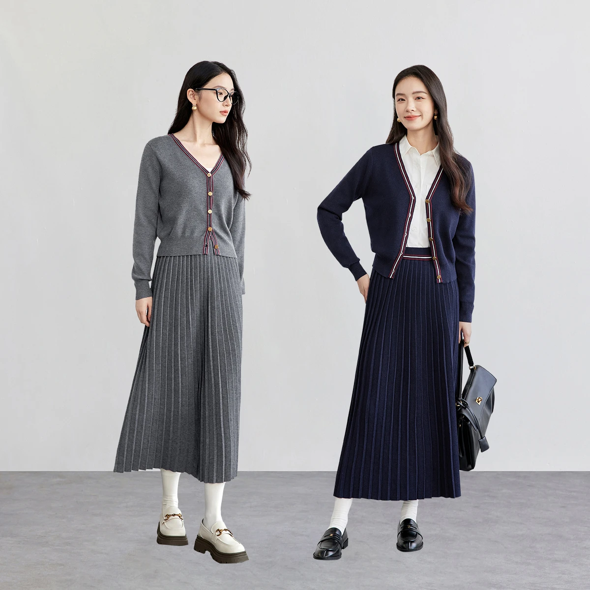 SENTUBILA Women's 2 Piece Set 2026 Fall Wool Blend Knitted Pleated Midi Skirt Set Draped Commuter Outfit for Ladies W51Z58265
