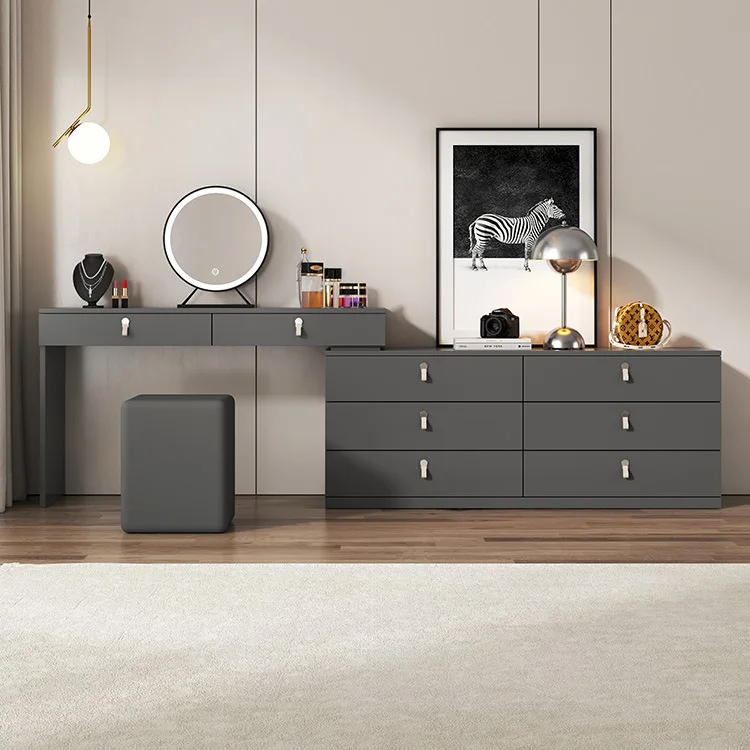Solid wood bedroom dresser storage cabinet desk integrated dressing table ins