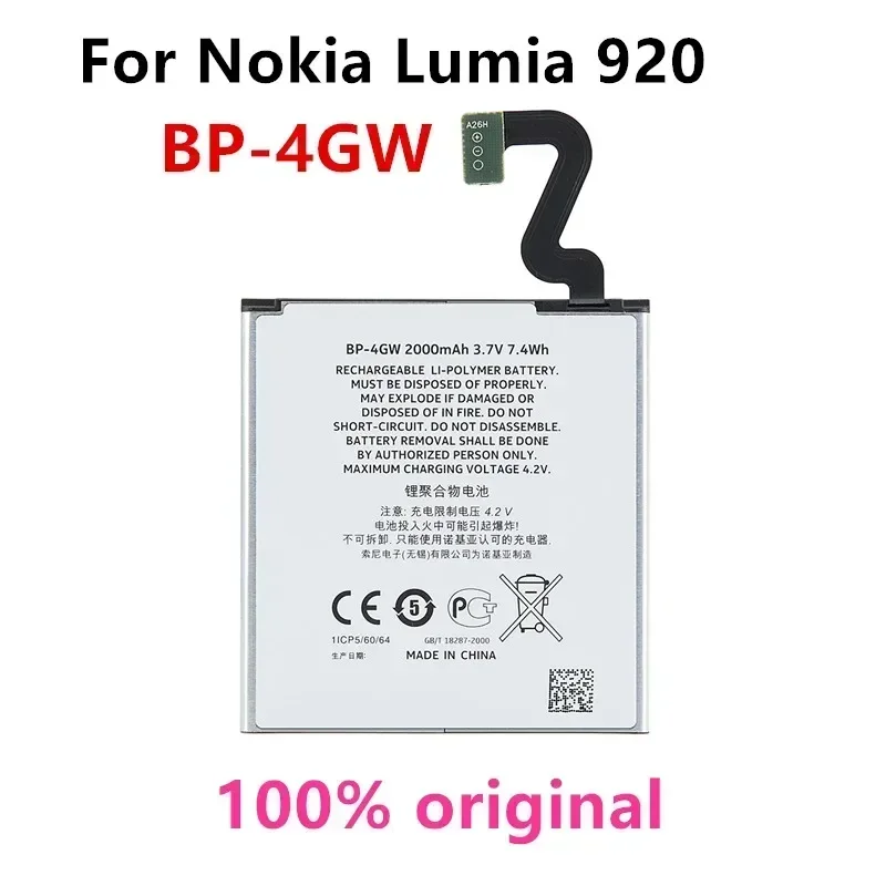 

Original BP-4GW 2000mAh Replacement Battery For Nokia Lumia 920 920T BP4GW/BP 4GW Li-Polymer Batteries