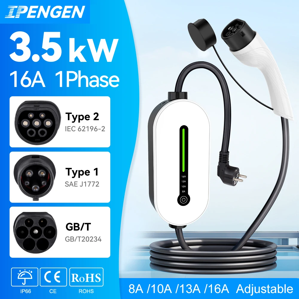 IPENGEN Electric Car Charger Type 2 Type 1 GBT Charging EV Charging Station Wallbox EVSE Charger for Nissan Leaf Charger 16A