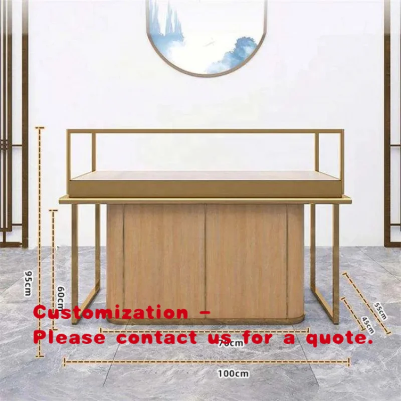 custom.L-Shaped LED Light Floor-Standing Wooden Glass Retail Showcase Jewelry Showcase