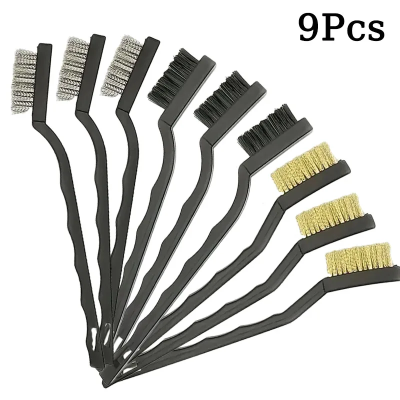 3/9-teiliges professionelles Bürstenset aus Edelstahl/Messing/Nylon, Bürstenset mit gebogenem Griff zum Reinigen von Schweißschlack und zur Rostentfernung – Detail 6