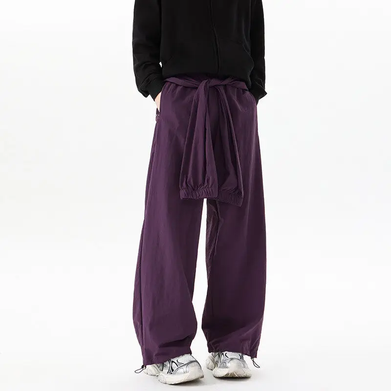 

Мужские спортивные брюки в стиле американского ретро, свободные, широкие, повседневные, фиолетовые, длинные, с элементами пэчворка, модные, брендовые, в стиле стритвир