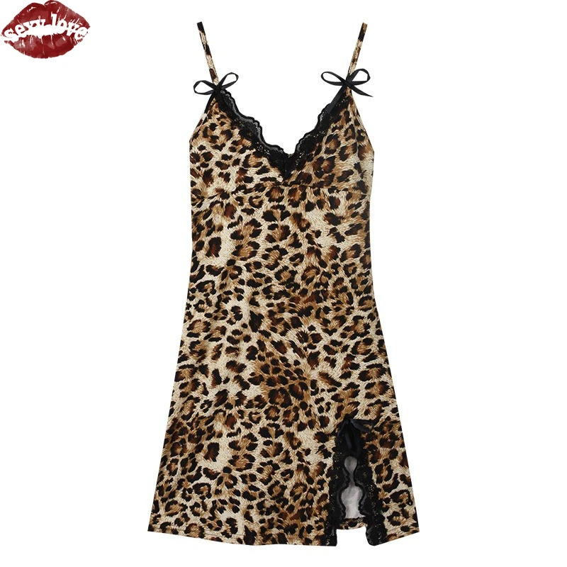مثير الحب BDSM 2025 الأكثر مبيعا ليلة إغراء ليوبارد مقوس دانتيل الديكور الجانب سبليت على السرير يمزح مثير حزام النوم تنورة #4