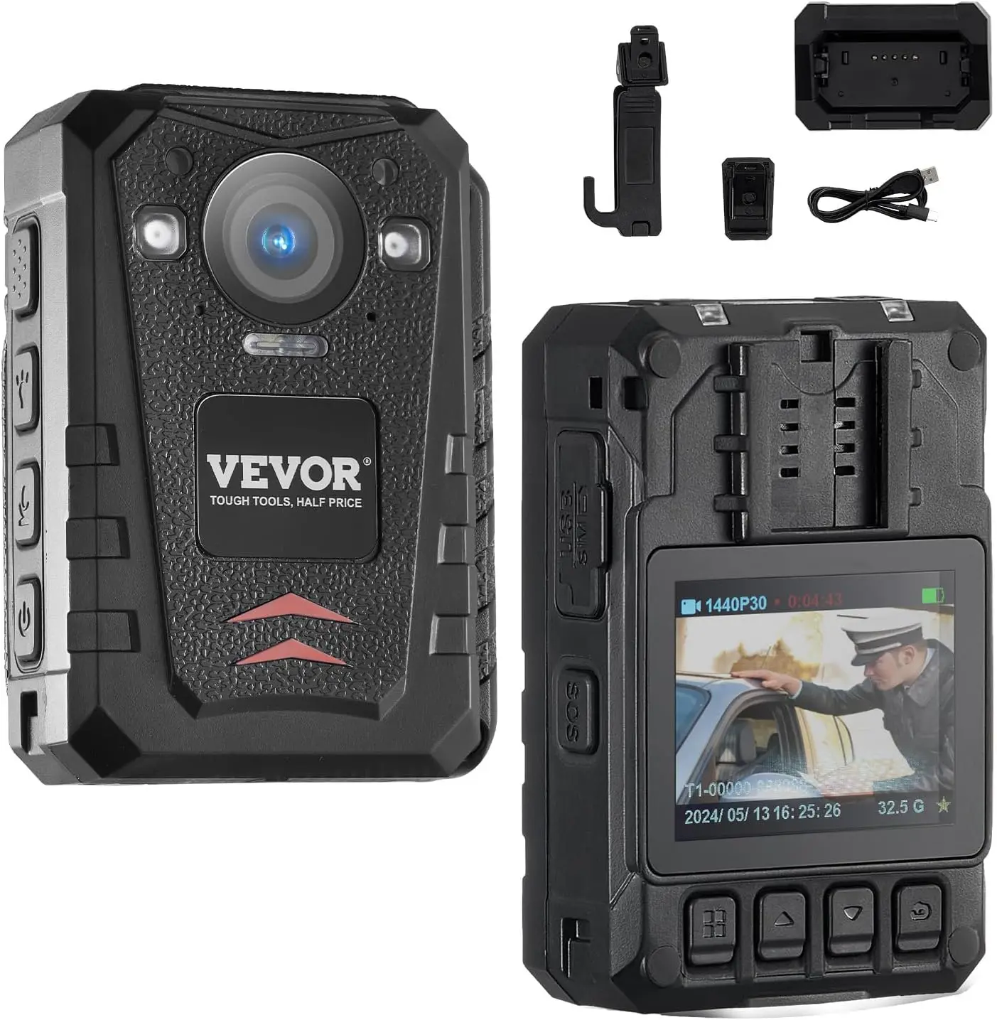 1440P HD Police Body Camera, 128GB Body Cam with Audio Video Recording Picture, Built-in 3500 mAh Battery