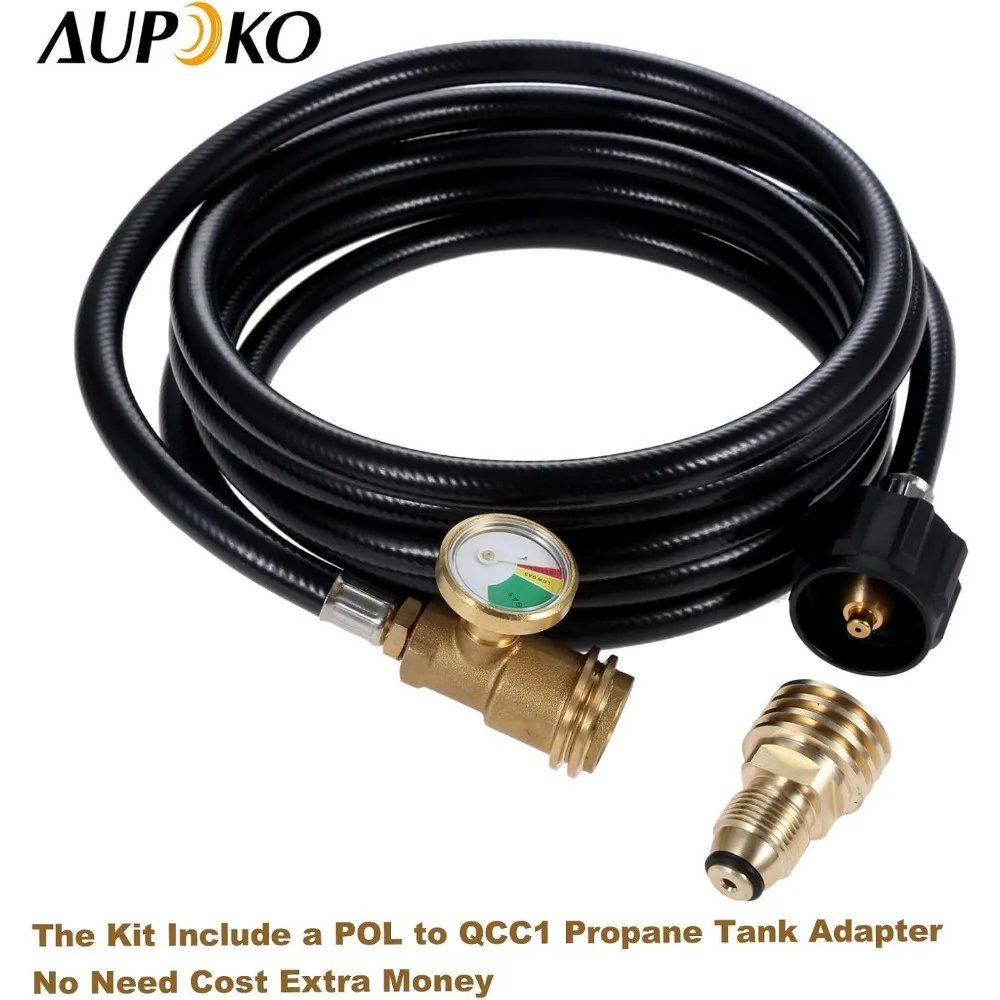 خرطوم تمديد خزان البروبان بطول 12 قدم مع محول للمركبات الترفيهية والشواية والسخان - يحول POL إلى QCC1
