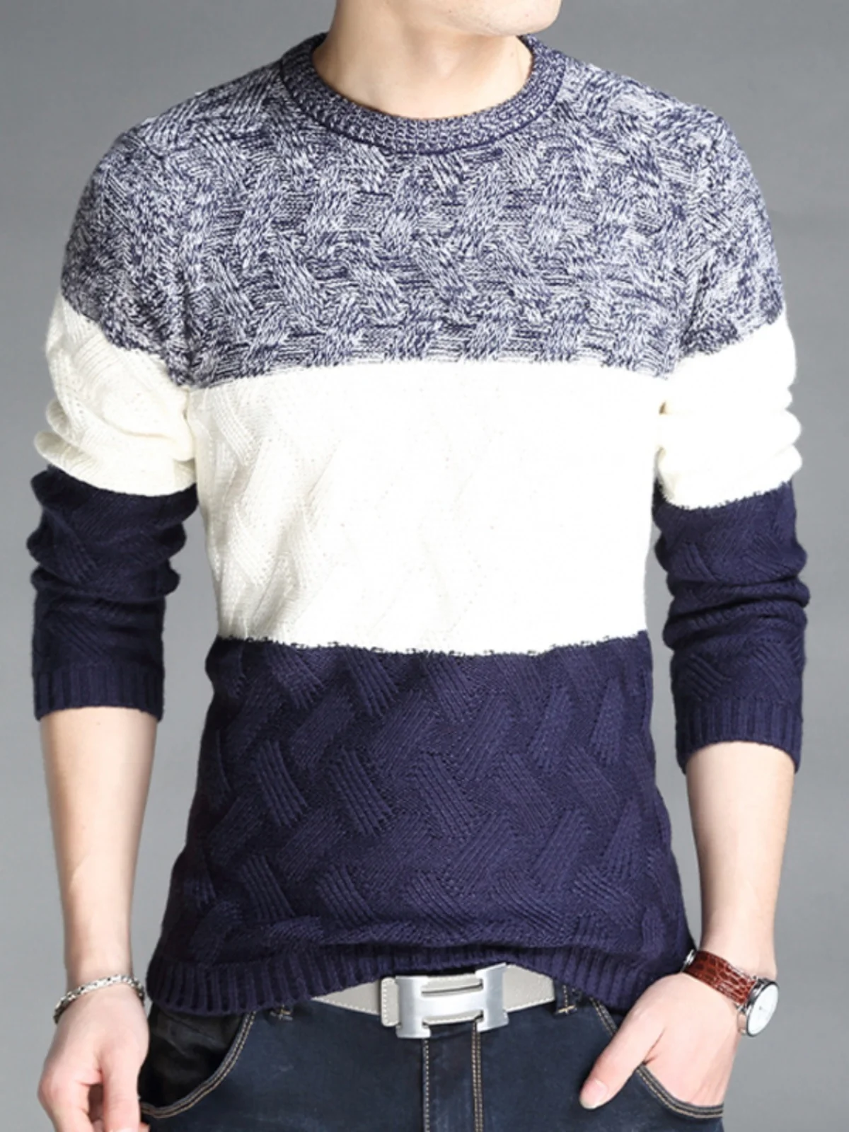 

Faionable Knitted Long Sve round Ne Pullover Sweater for Men Youth Slim Fit Color Blo Casual Wear Autumn Winter Top