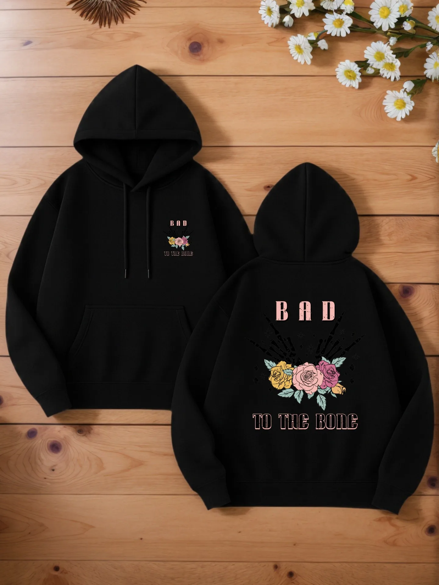 هوديي جرافيك للرجال، طباعة سيئة على العظام، نمط ملابس الشارع، مبطن بالصوف، للشباب، للارتداء اليومي #1