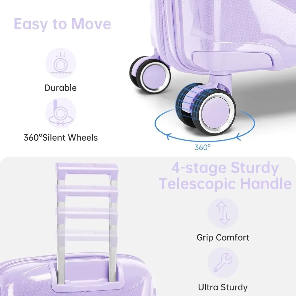 20 Inch Lavender Expandable Hardshell Spinner Luggage Set for Women, Airline Approved Carry-On Suitcase