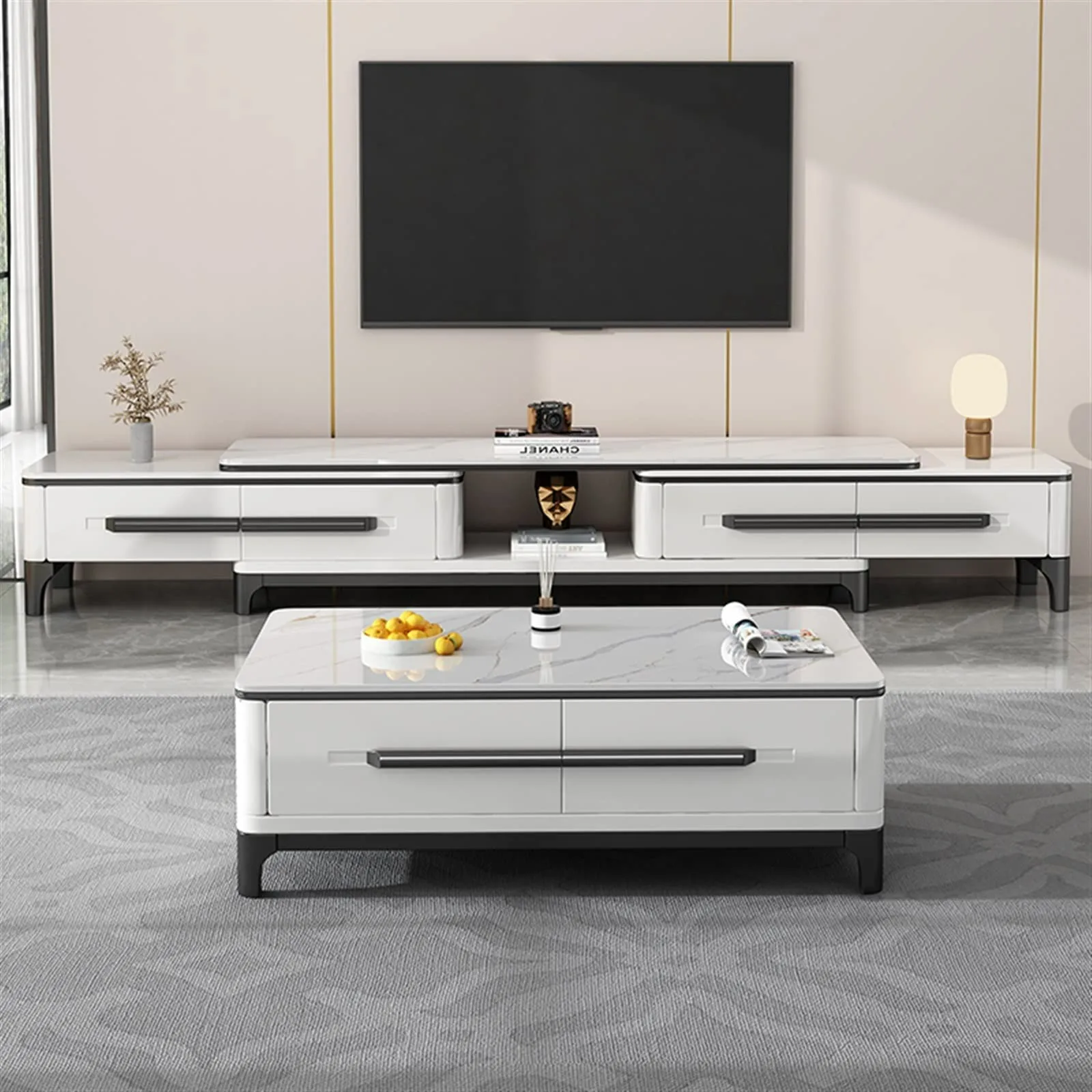 

gh-Wholesale Modern Contemporary TV Unit&Coffee Table Set Slate Tea Table with Storage Living Room Furniture for Hotels Homes#