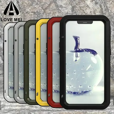 Love Mei para Iphone 11 12 13 14 15 16 17 Pro Max Plus funda protectora de Metal de grado militar funda de silicona a prueba de golpes y polvo