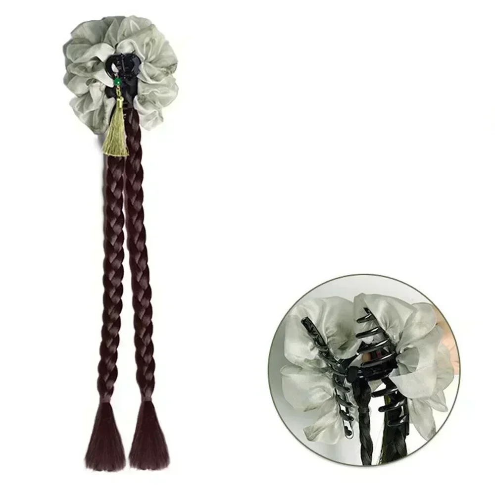 China Estilo Peruca Sintética, Fio Líquido, Bolha Bow Hairpin, Dupla Torção, Trança De Cabelo, Clipe De Tubarão, Headdress, 1Pc