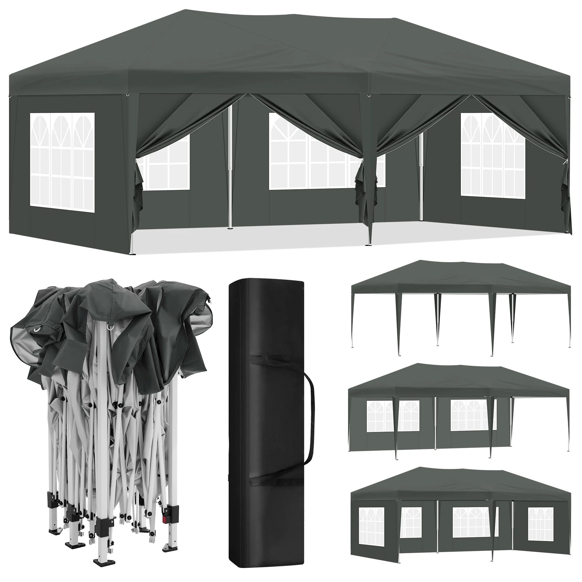 Tuinpaviljoen 3x6m Opklapbare Tent met 6 Zijwanden Waterdicht Winterbestendig UV-Bescherming voor Feest Kamperen Barbecue Bruiloft