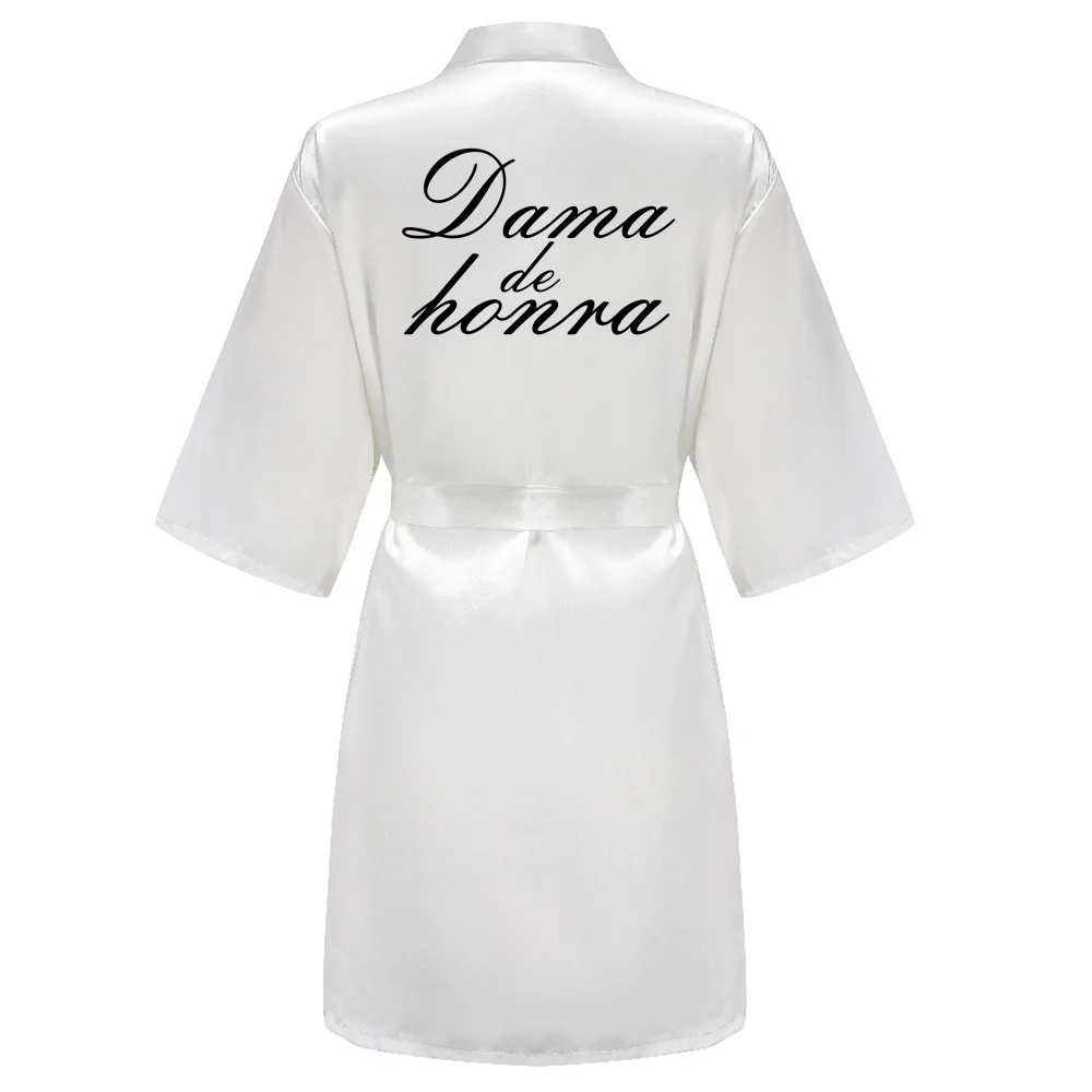 Portuguese Women Faux Silk Short Night Printing Robe Kimono Robe Fashion Bath Robe Sexy Bathrobe Femme Wedding Bride Bridesmaid