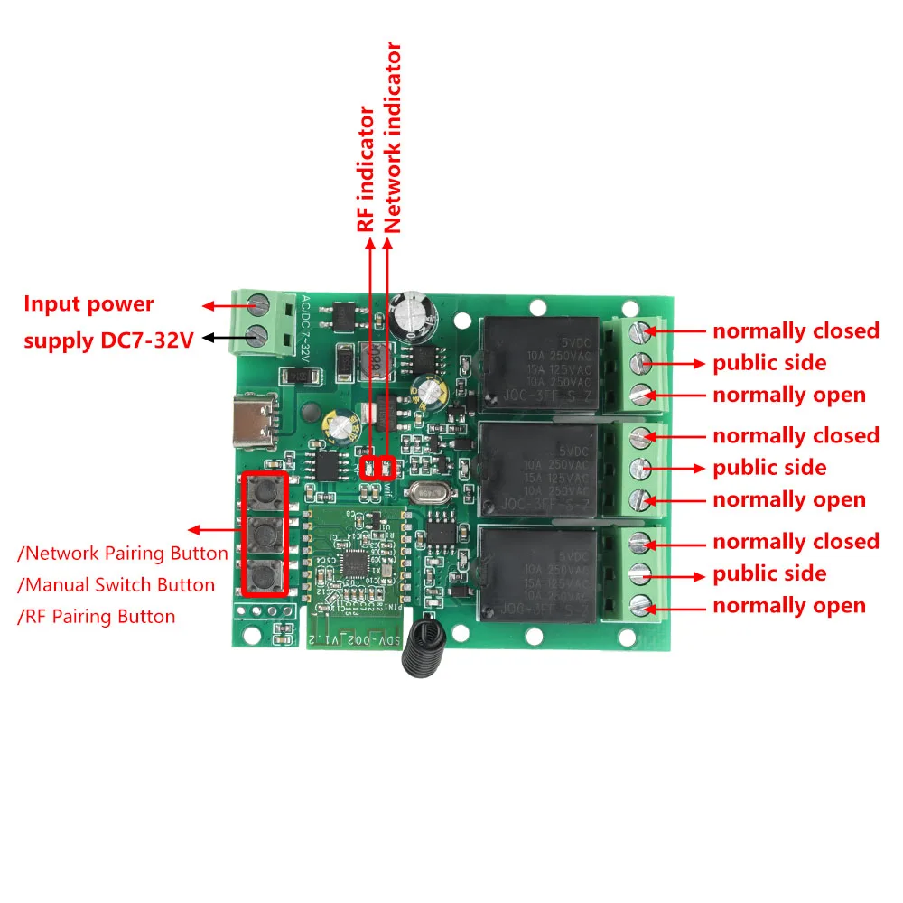 AC 90-260V/DC5V 7-32V 3-Ch Jog Inching Self-Locking Interlocking Smart Wifi Bluetooth Relay Modul 433Mhz RF Remote Control