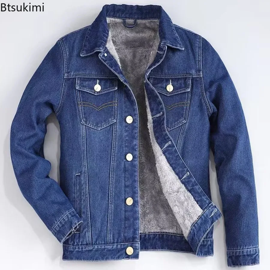 

New 2025 Men's Winter Jean Jackets Outerwear Warm Denim Coats Fashion Wool Liner Thicker Winter Denim Jackets Plus Size M-5XL