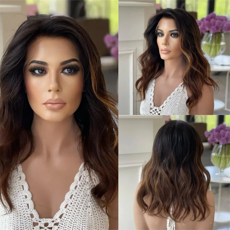 13x4 Ombre Balayage Synthetic Wig Ombre Dark Brown HD Lace Front Wig Preplucked Hairline Short Wave Bob Party Daily Cosplay Wig