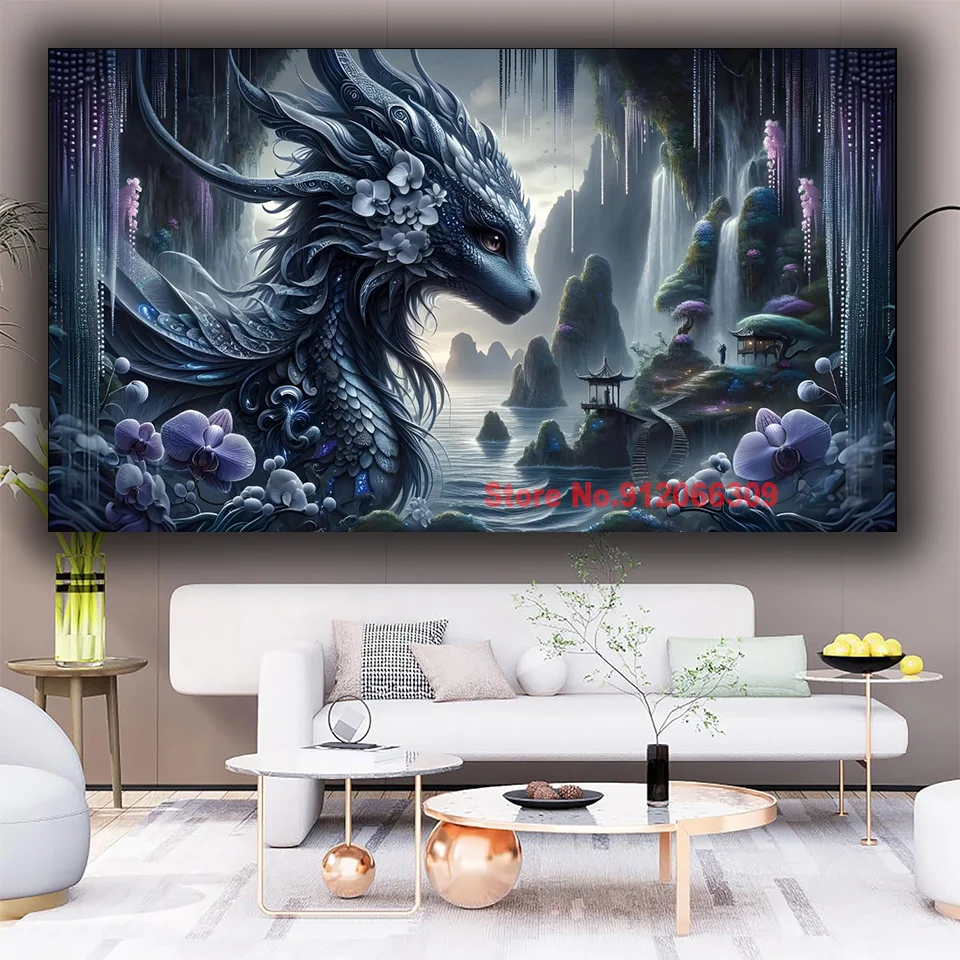 Stunning Vibrant Dragon Girl Diamond Painting Kit Diy Crafts Full Diamond Art Mosaic Psychedelic Animal Flower For Home Decor