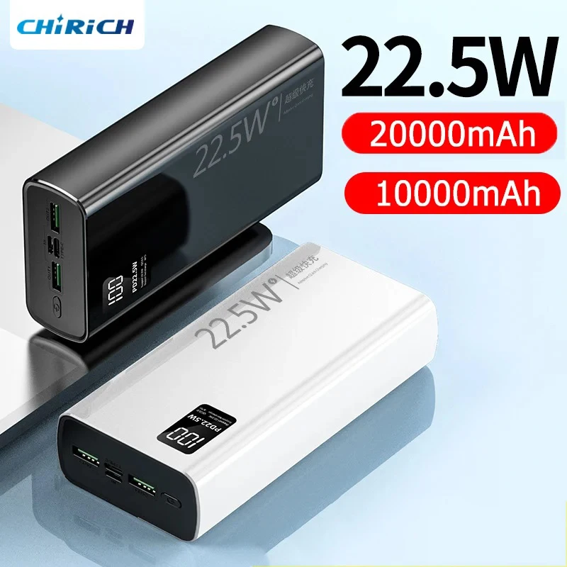 20000mAh Power Bank USB C 22.5W Fast Charging Portable Large Capacity Powerbank For iPhone Samsung Xiaomi External Spare Battery