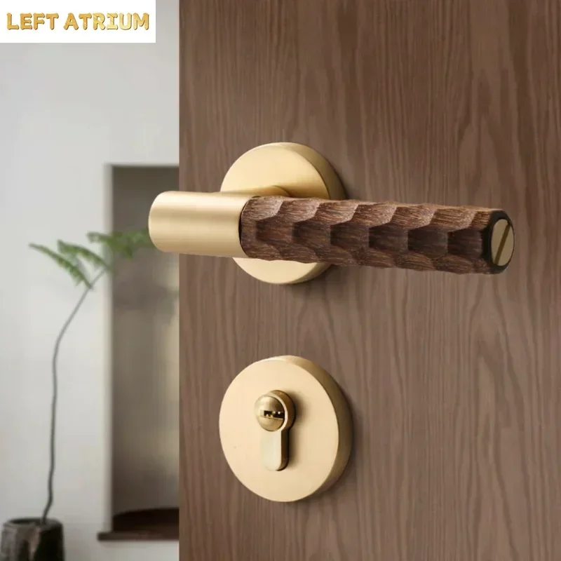 Wooden Door Handle Zinc Silent Lock Indoor Bedroom Door Lock Split Locks Door Hardware Accessories Home Safety Locks with Keys