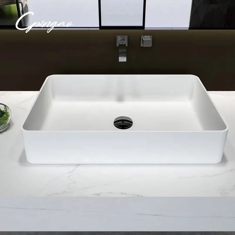 Cpingao Bathroom Modern Design Anti-Scratch Vanity Cabinets Sink Solid Surface Counter Top Artificial Stone Basin