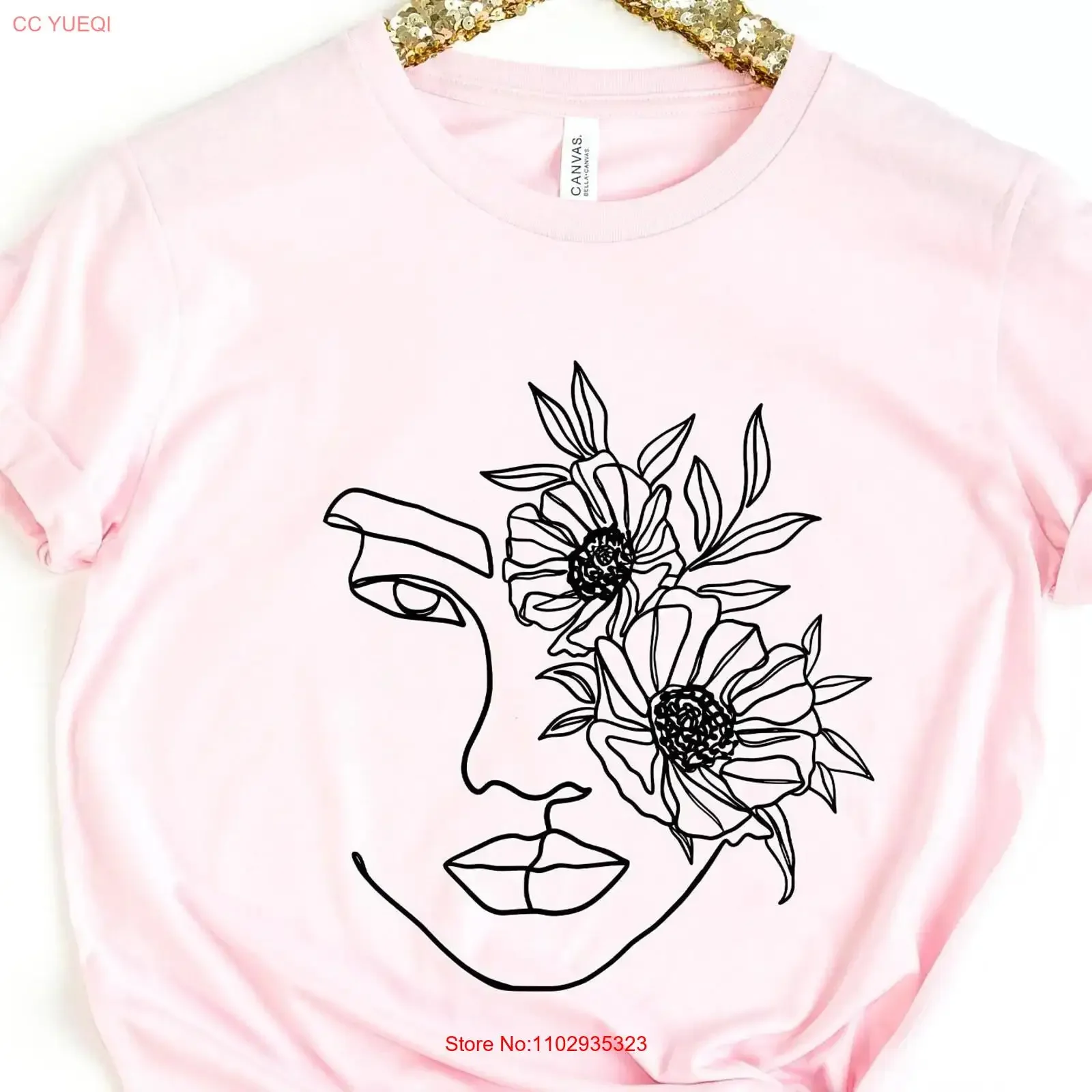 Camiseta Floral con cara de mujer, dibujo lineal de opuntia, flor ArT, shirtn diario, vintage, lavada, moda informal para hombre