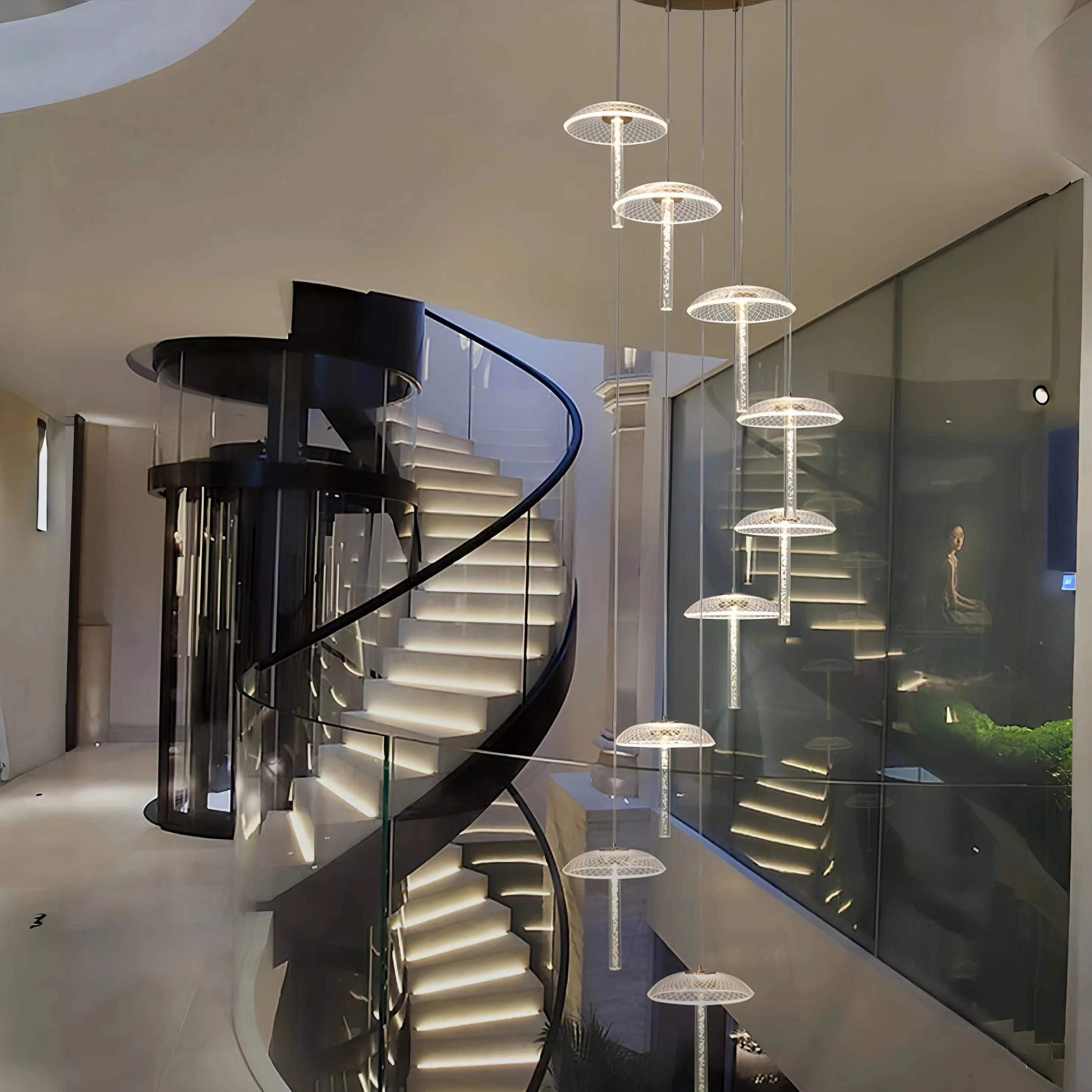 Stairs Long Chandelier Duplex Building Villa Loft Apartment Mushroom Lamp Light Luxury Designer Creative Personality Art Lamp