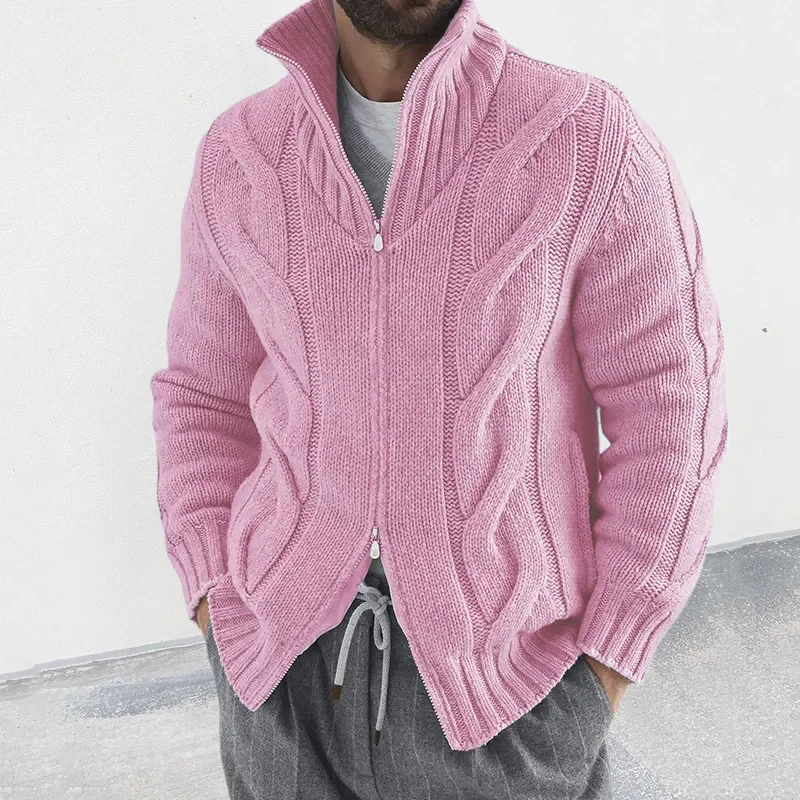 

Fashion Turtleneck Knitted Cardigan Men Winter Warm Knitting Sweater Mens Jacket Coat Stylish Twist Jacquard Crochet Sweatercoat