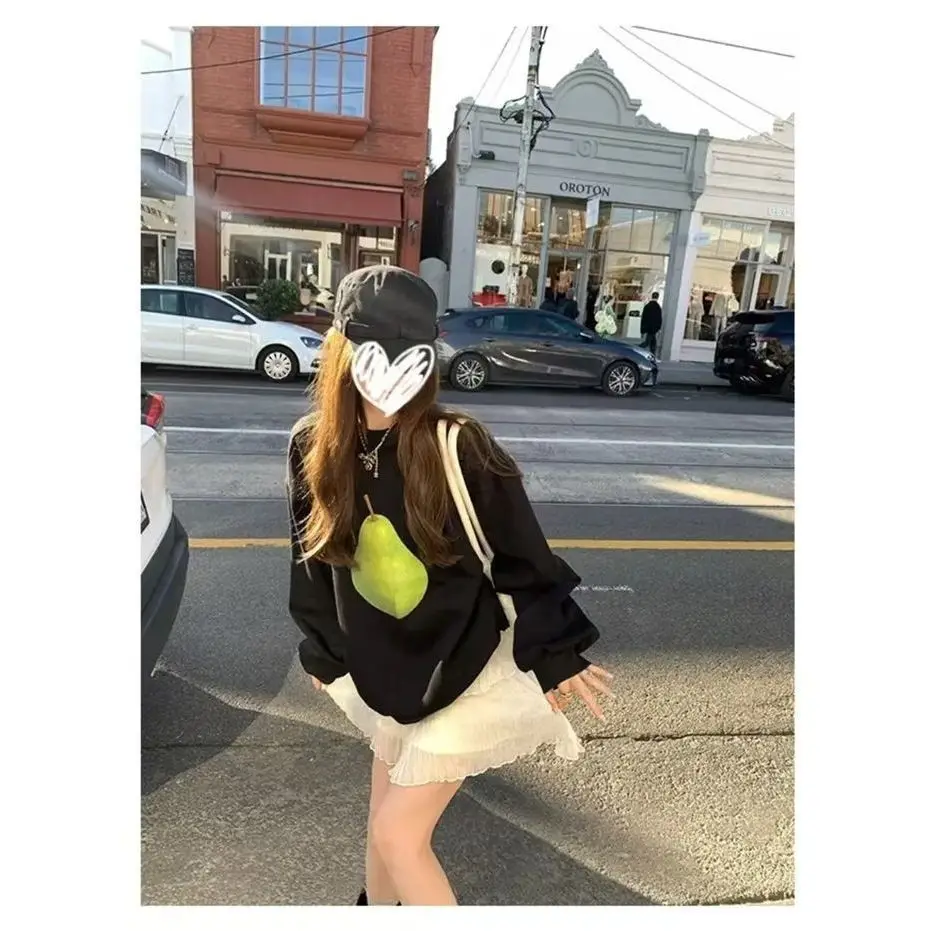 Sudadera de cuello redondo de algodón puro 2505 para mujer, Top informal de estilo europeo y americano con temperamento para ir al trabajo, otoño e invierno