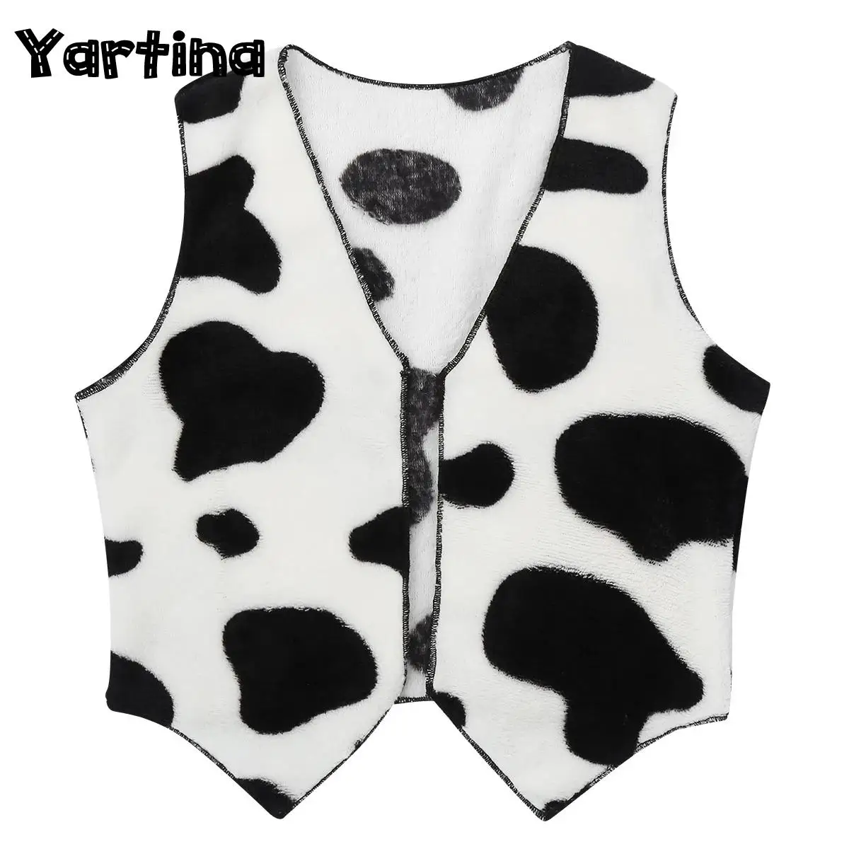 Unisex Kids Boys Girls Wild West Western Cowboy Cowgirl Cosplay Costume Soft Flannel Open Front Cow Printed Vest Waistcoat Tops