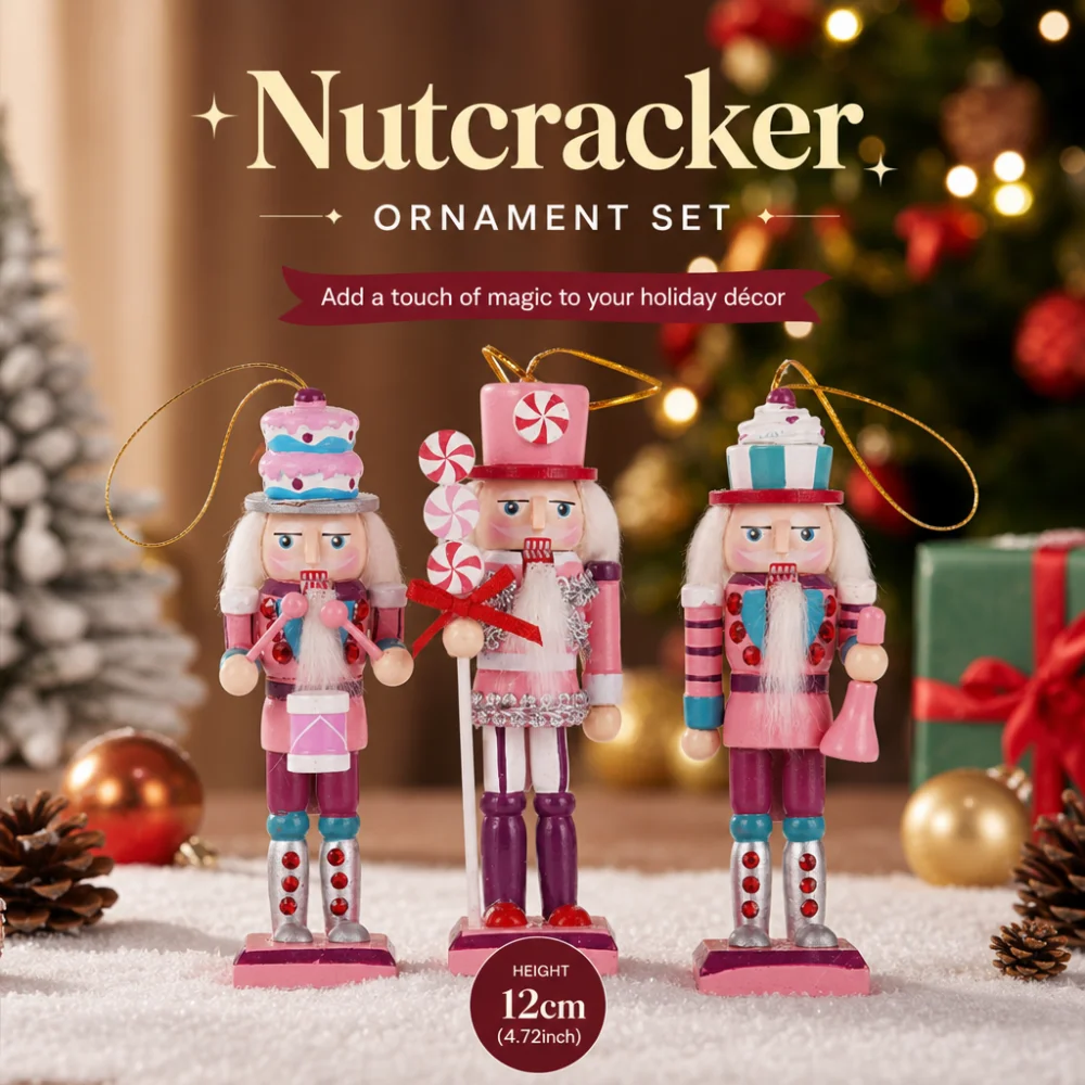 3PCS Christmas Nutcracker Soldier Pendant Wooden Nutcracker Puppet Christmas Tree Ornament New Year Home Furnishings Decoration