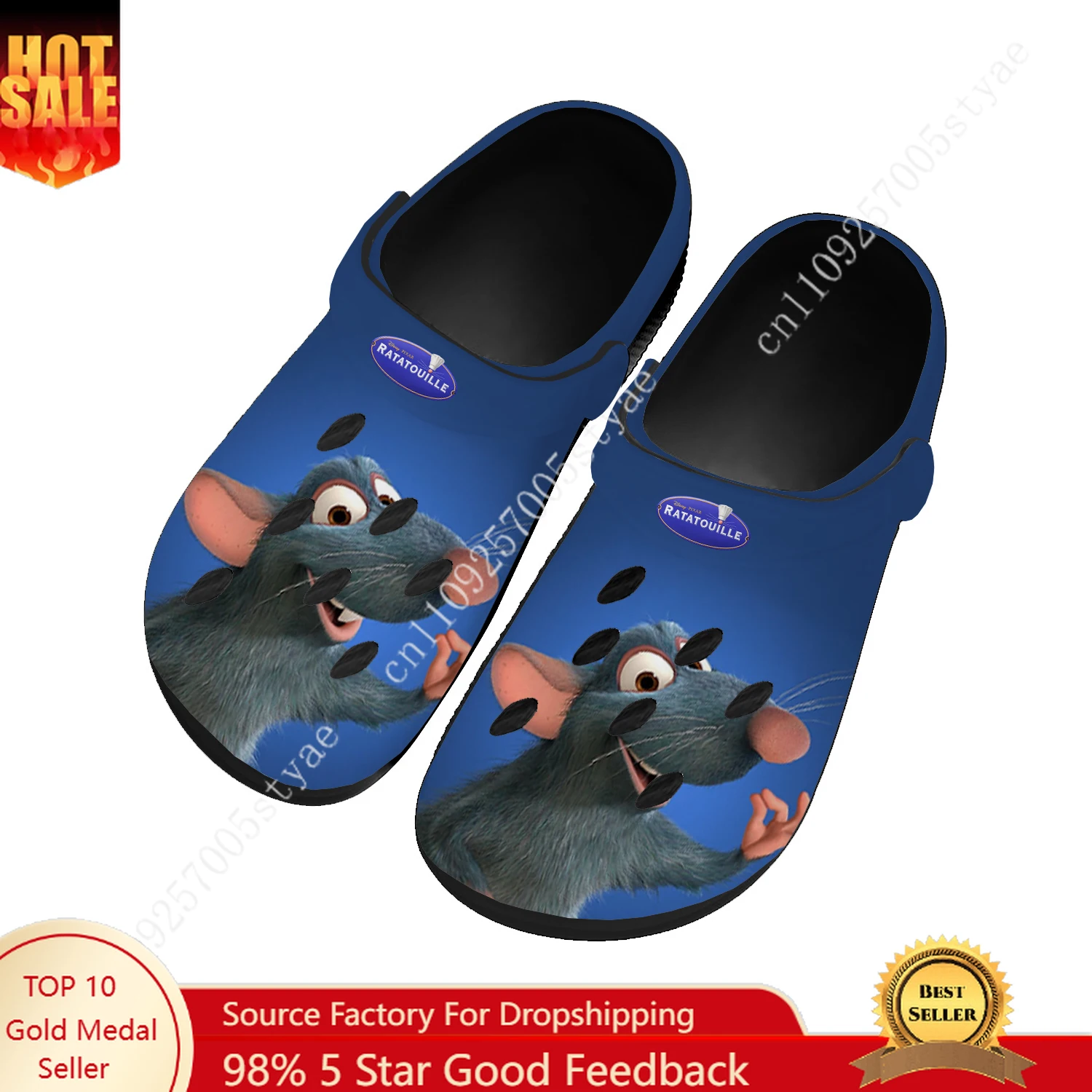 

Disney Ratatouille Water Shoes Mens Womens High Quality Fashion Home Garden Clogs Custom Sandals Beach Breathable Hole Slippers