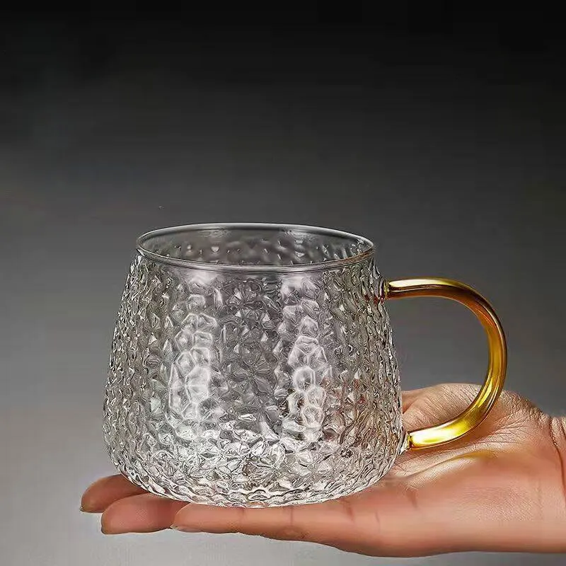 

Creative Water Cup Coffee Cup Holiday Gifts 330ml Hammer Pattern Glass Cup Household Large Capacity Heat Resistant Hot Tea Mug