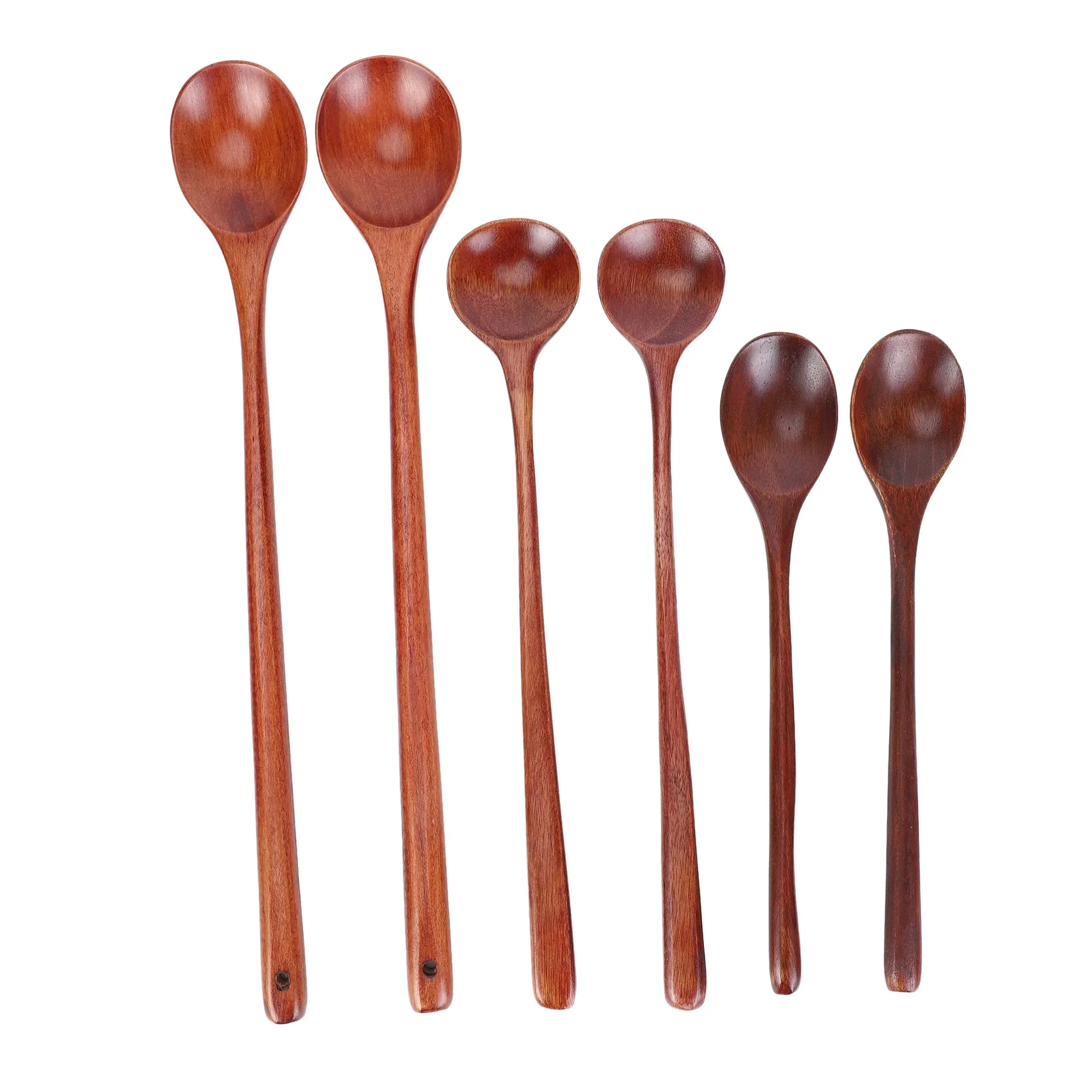 6 Pieces Wooden Spoons Kitchen Serving Long Handle Soup Spoons Cooking Tasting Spoons for Eating Mixing Stirring