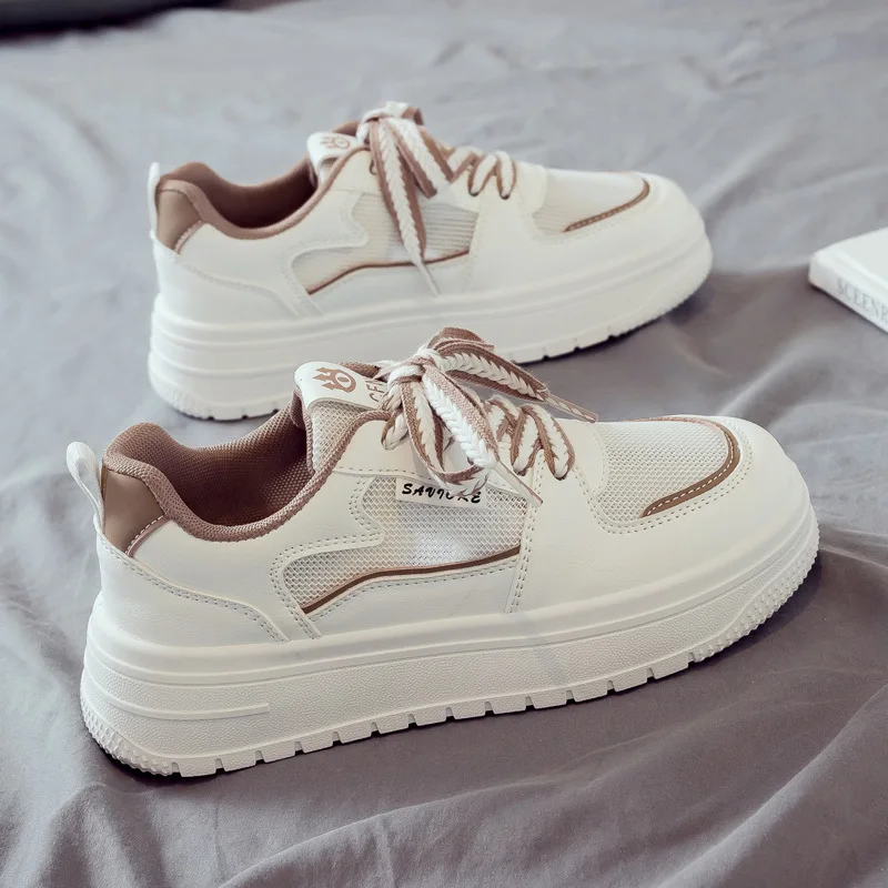 

Breathable Mesh Sports Shoes Women's Casual Cross Laced Sneakers Versatile Student Flat Heel Polyester Fiber Pure Color
