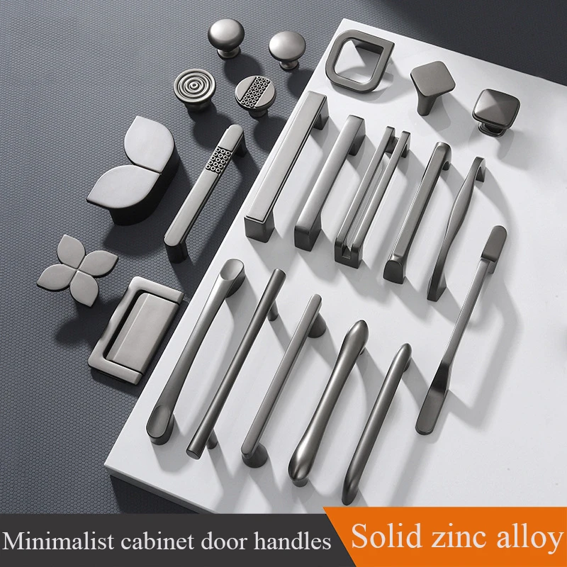 European Zinc Alloy Kitchen Cabinet Handles Gray Kitchen Handles Wardrobe Door Pulls Drawers Knobs Furniture Handles Hardware
