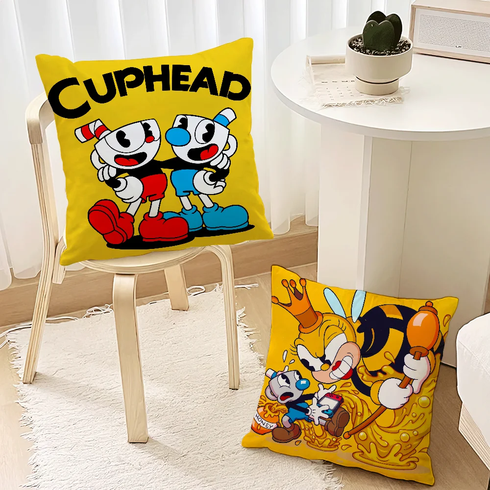 Classic Game Cuphead Cute Pillow Case Sofa Decorative Home Double-sided Printing Short Plush Cushion Cover