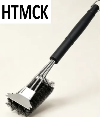 HTMCK 1/2個入り ステンレス製グリルブラシ＆スクレーパーセット デラックスハンドル付き グリルに安全 滑り止めブラシ キッチン用