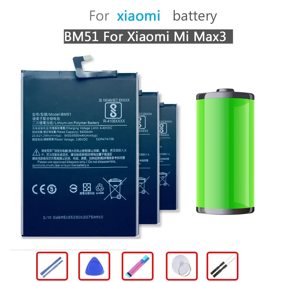 

BM51, 5500mAh, Battery For Xiaomi Mi Max 3, Max3, + Tools