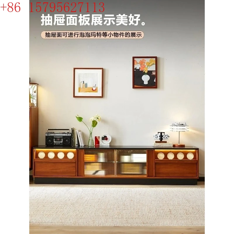

Retro solid wood living room TV cabinet medieval boxwood home floor cabinet FT