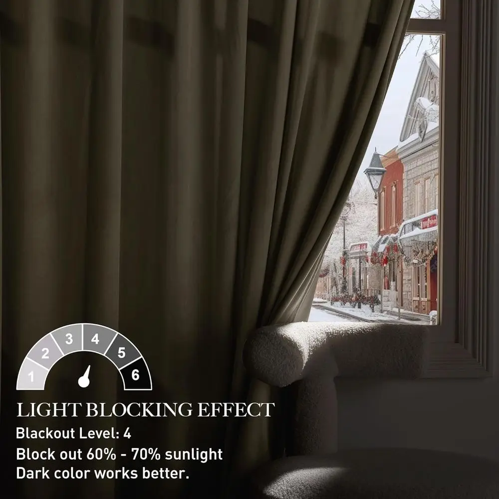 84 Rideaux occultants longs en velours Beige chameau plissé, rideaux doux isolés thermiques pour chambre à coucher, salon, bureau (2 panneaux