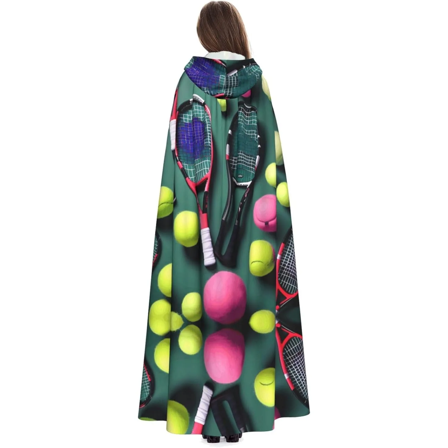 

Funny Tennis Racquets and Tennis Balls print Adult Hooded Cape Carnival Festival Cape Cosplay Robe Costume party Gothic