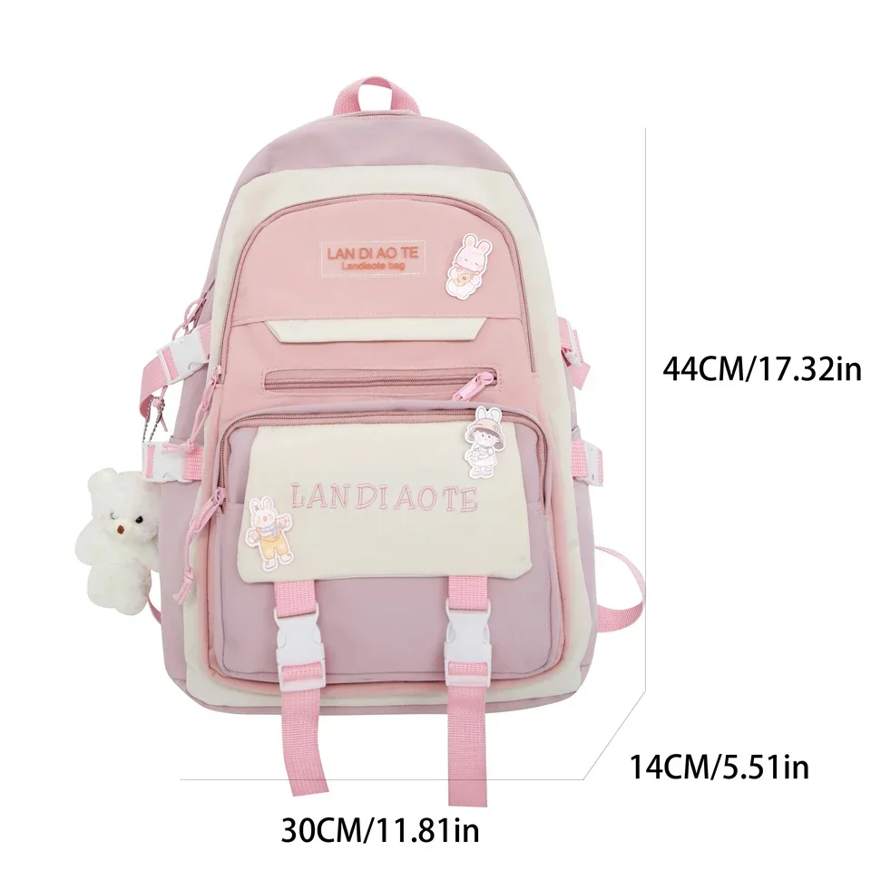 Fashion Kawaii Schoolbag for Teenage Waterproof Nylon Girls Bagpack Cute Women Laptop Backpack Travel Bag Black Pink Bookbag