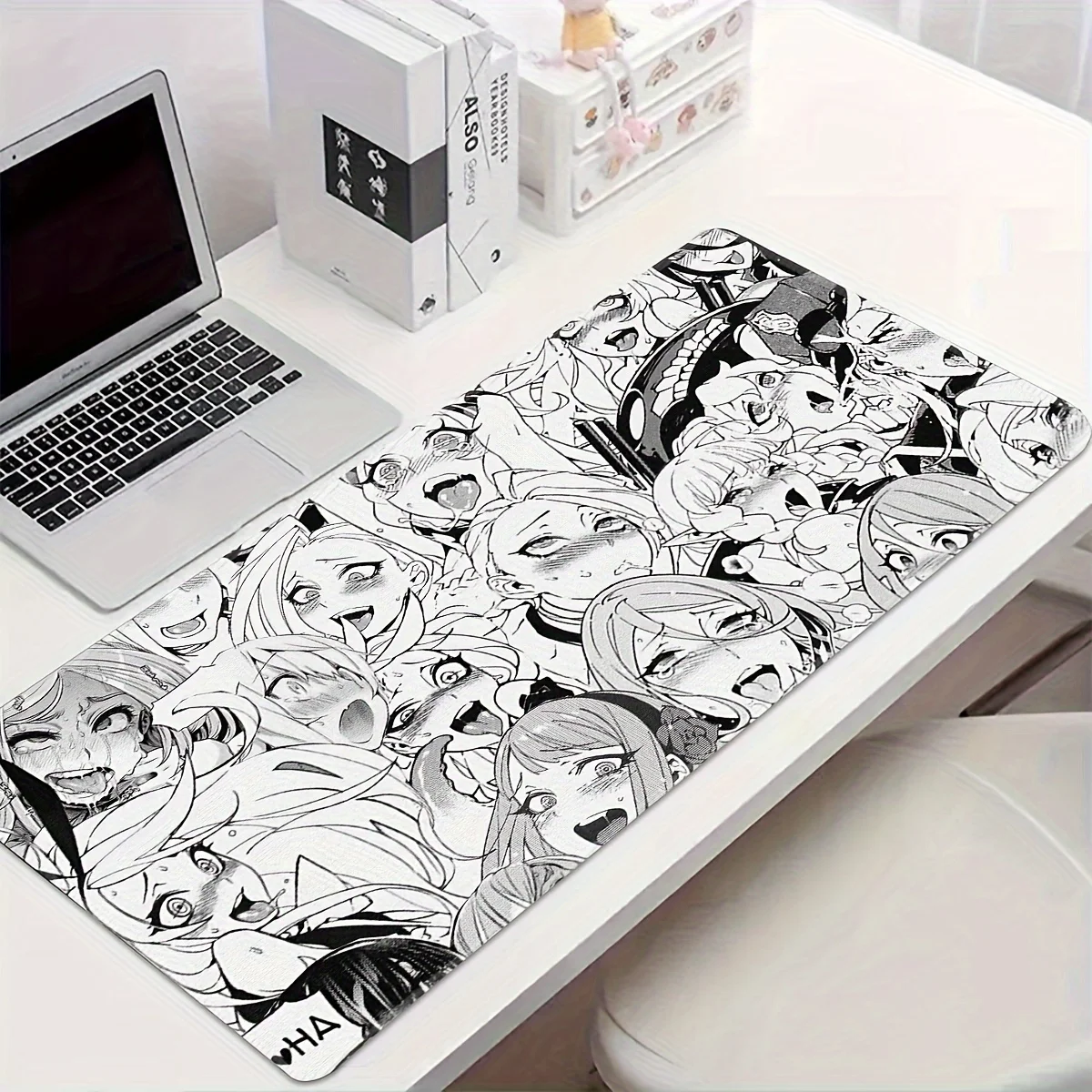 XXL Gaming Mouse Pad Black Anime Style Characters, Non-Slip Rubber Base Oversized Desk Mat, Thick Cushion for PC Office