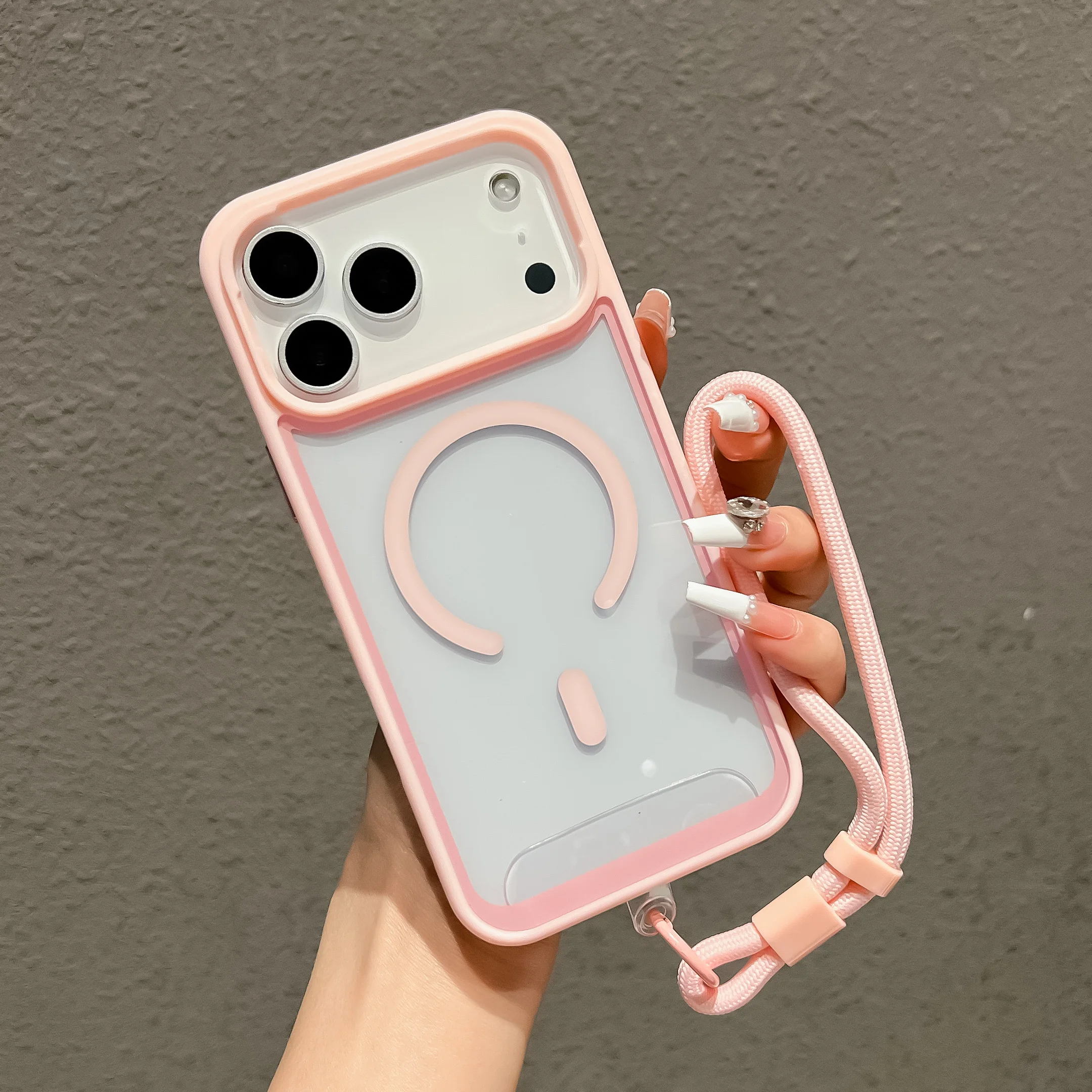 Einfache Magnetische Hülle mit Handschlaufe für iPhone 17 Pro Max 16 Plus 15 14 13 12 11 Komfortabler Griff Stoßfest Schlank Für Magsafe Cover
