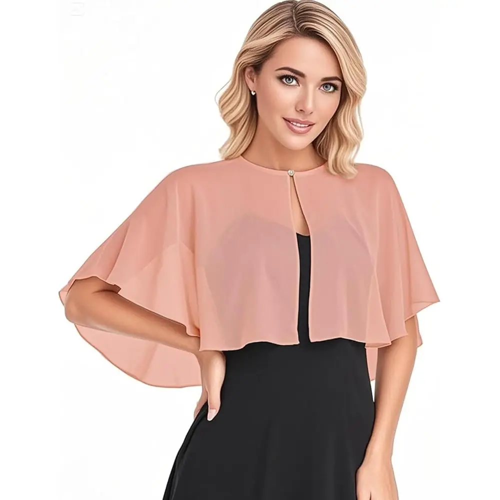 Chales de gasa para mujer, capa con cuello redondo y botón de perla para vestido de noche, boda, fiesta formal
