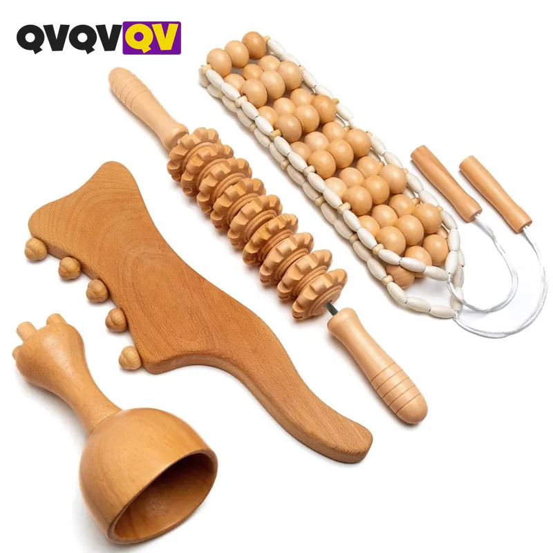 

4Pcs/Set Wood Therapy Massage Tools, Lymphatic Drainage Massager for Body Shaping, Anti Cellulite Body Sculpting Tools