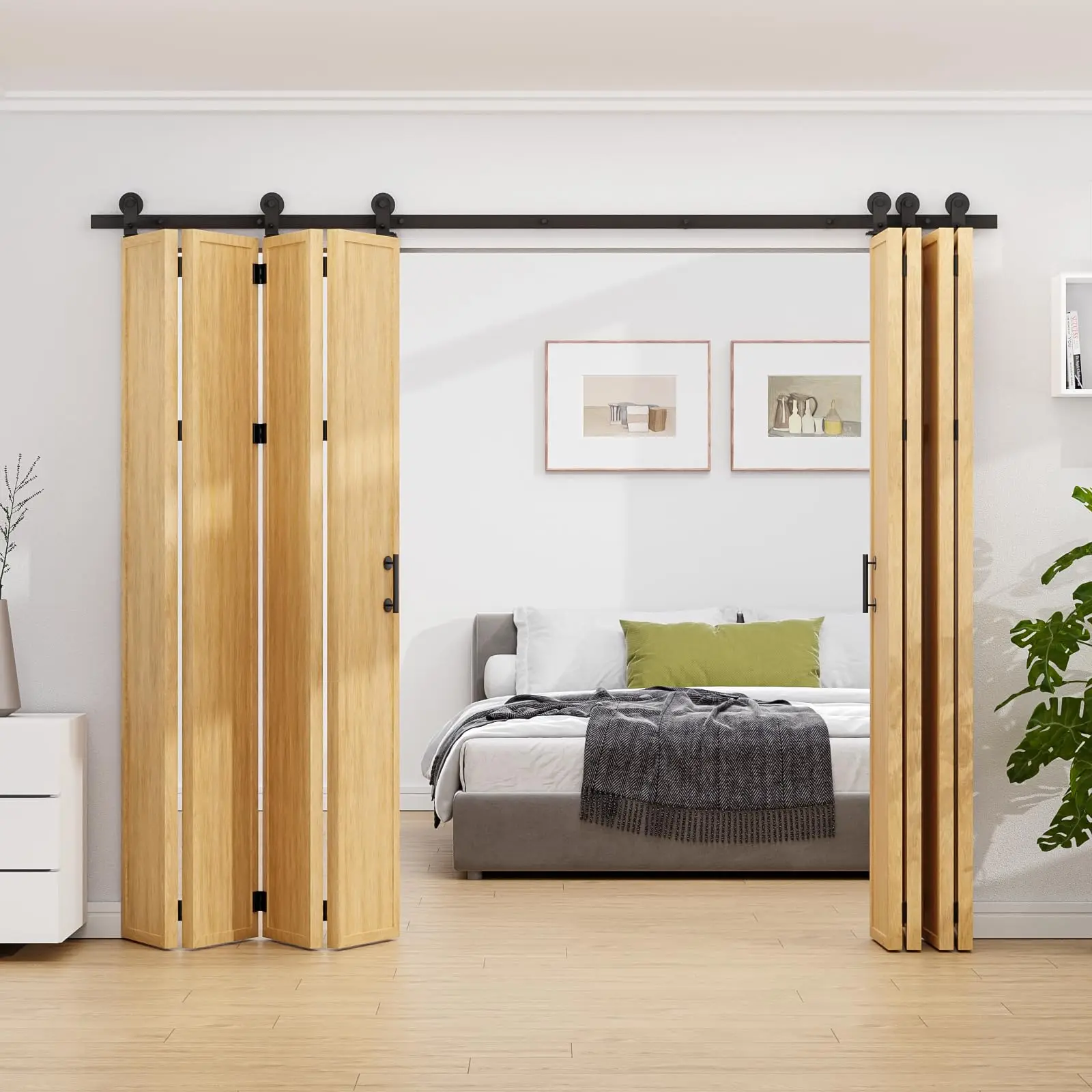 Imagem -02 - Ccjh-bi-folding Barn Door Hardware Track Kit Adequado para Painéis de Portas Novo Estilo Acordeão Fácil Instalação Porta Não Incluída