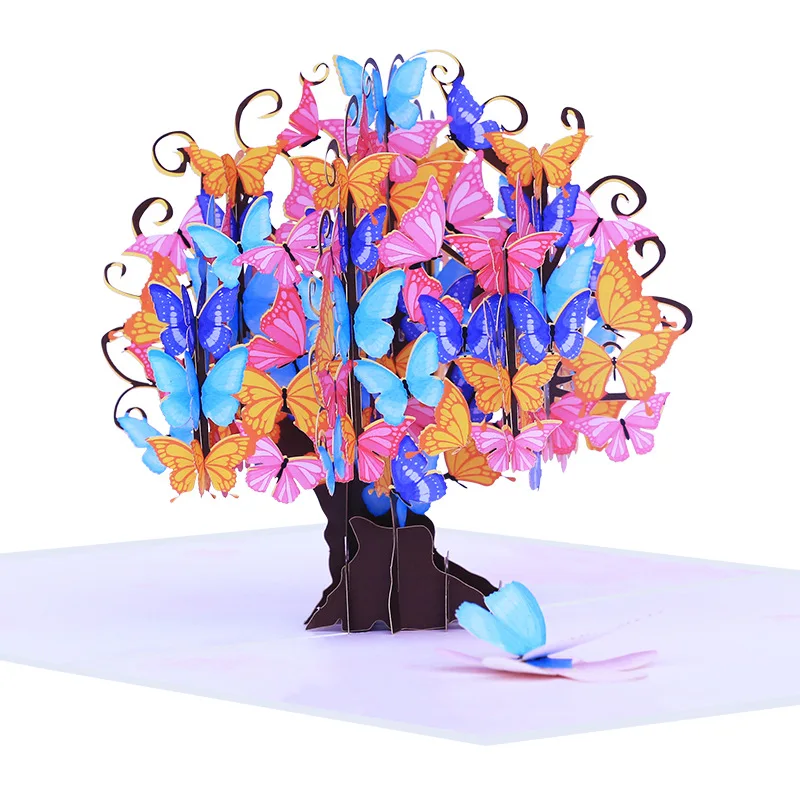 

10pcs Handmade Colour Butterfly Tree 3D Pop UP Greeting Invitation Card For Shower Thanks Christmas Wedding Birthday Party Gift